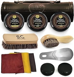 12PC Shoe Polish & Care Kit - Leather Shoe Shine Kit for Men & Women w/Brown, Black, Neutral Polish - Leather Boot Care Kit