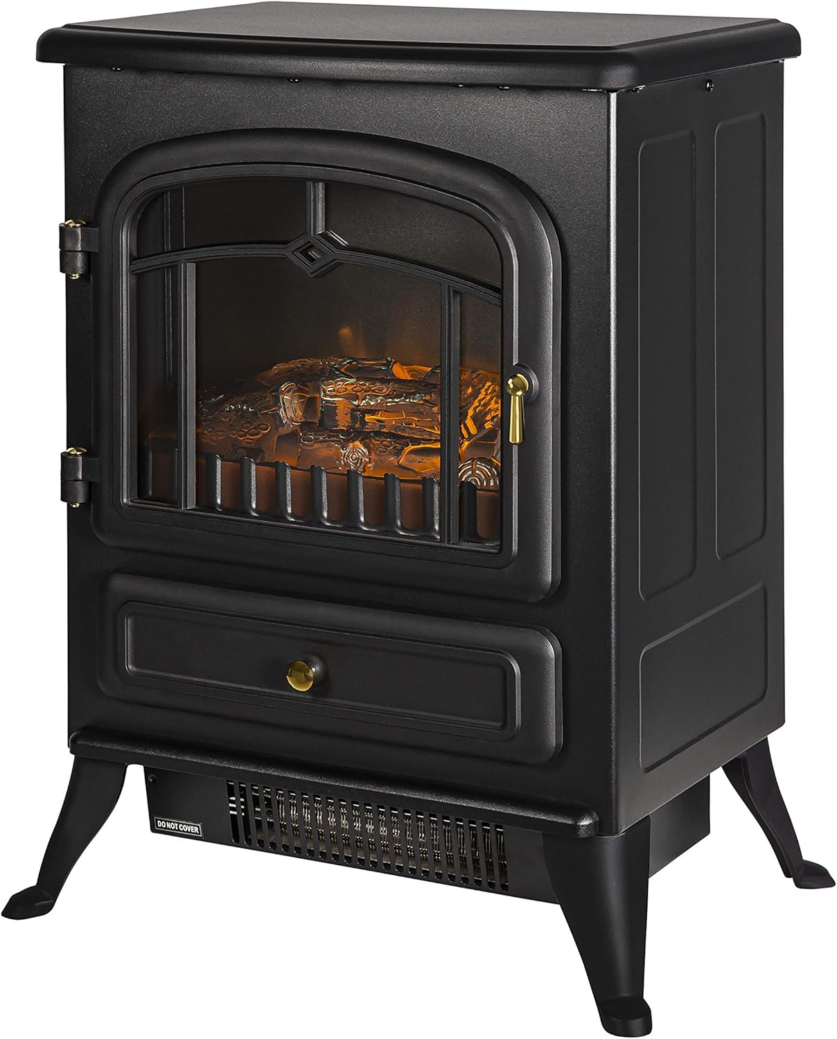 Russell Hobbs RHEFSTV1002B 1.85KW Freestanding Black Electric Stove Fire Heater With 2 Heat Settings, Adjustable Thermostat, 30m2 Room Size, 2 Year Guarantee