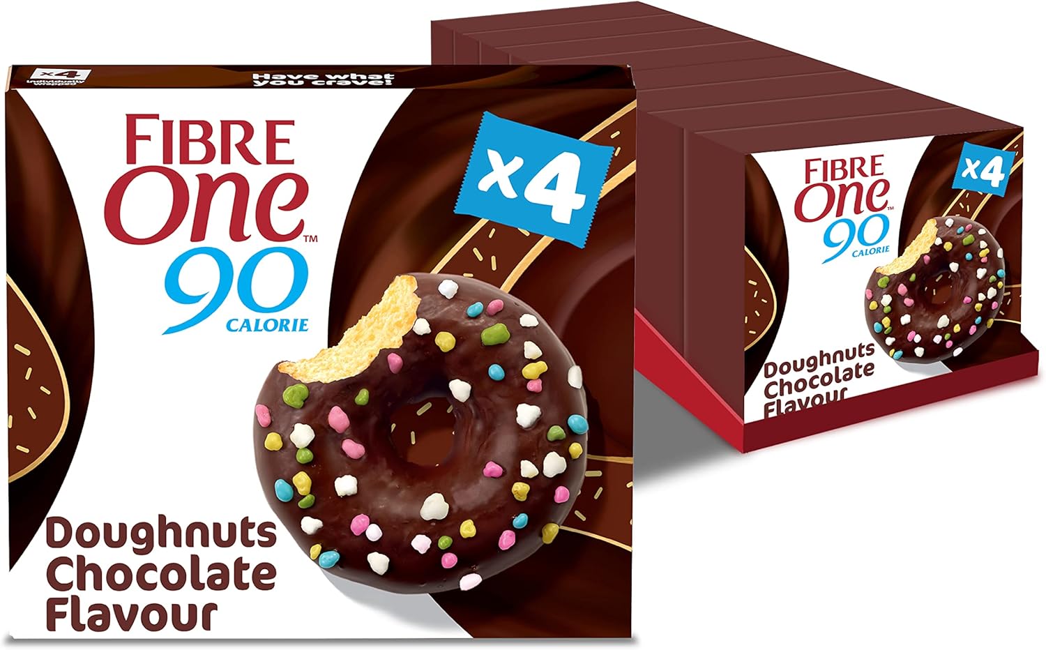 Fibre One 90 Calorie Doughnuts Chocolate Flavour 4 x 23g (92g) (Pack of 8, total 32 doughnuts)