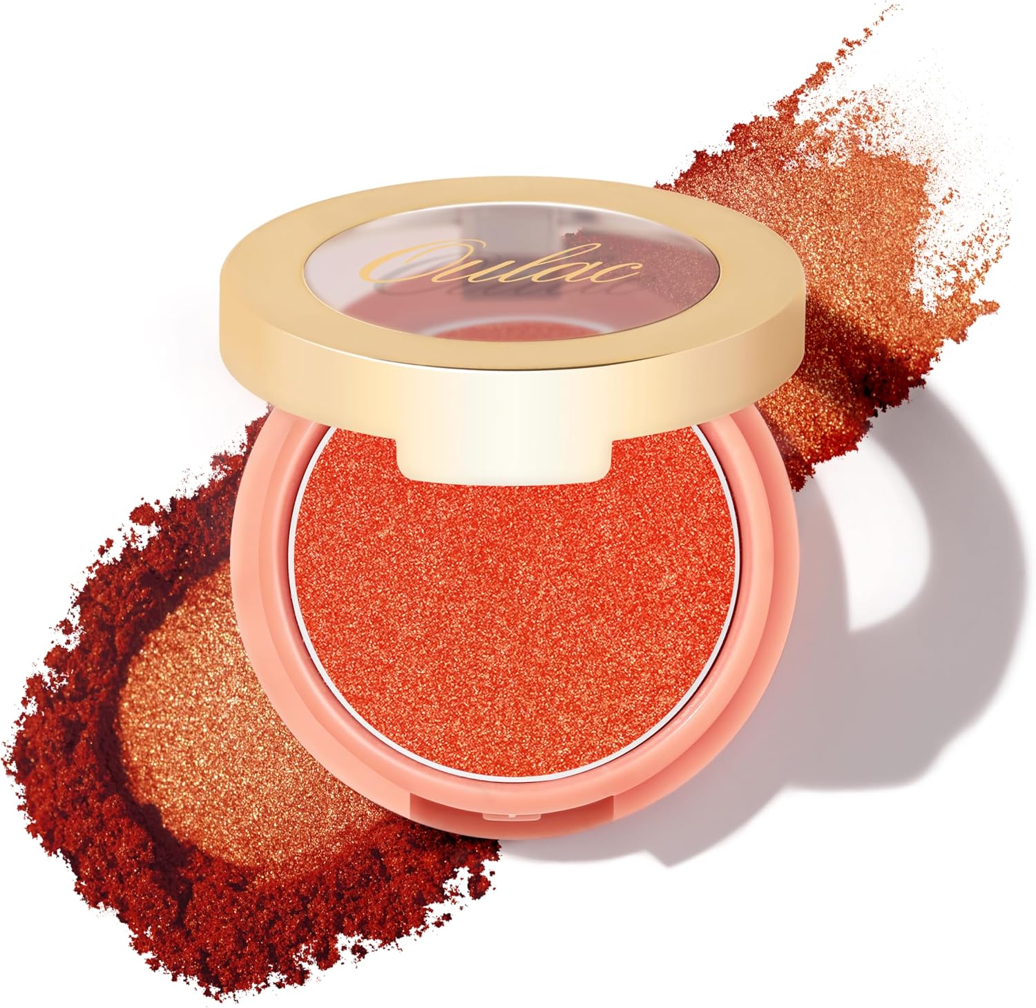 Oulac Shimmer Blusher for Cheeks Make up, Hydrating & Moisturizing Face Blush Glowy, Long-Lasting Fade & Sweat Resistant, Vegan Blush Powder, F10 Tangerine Tango