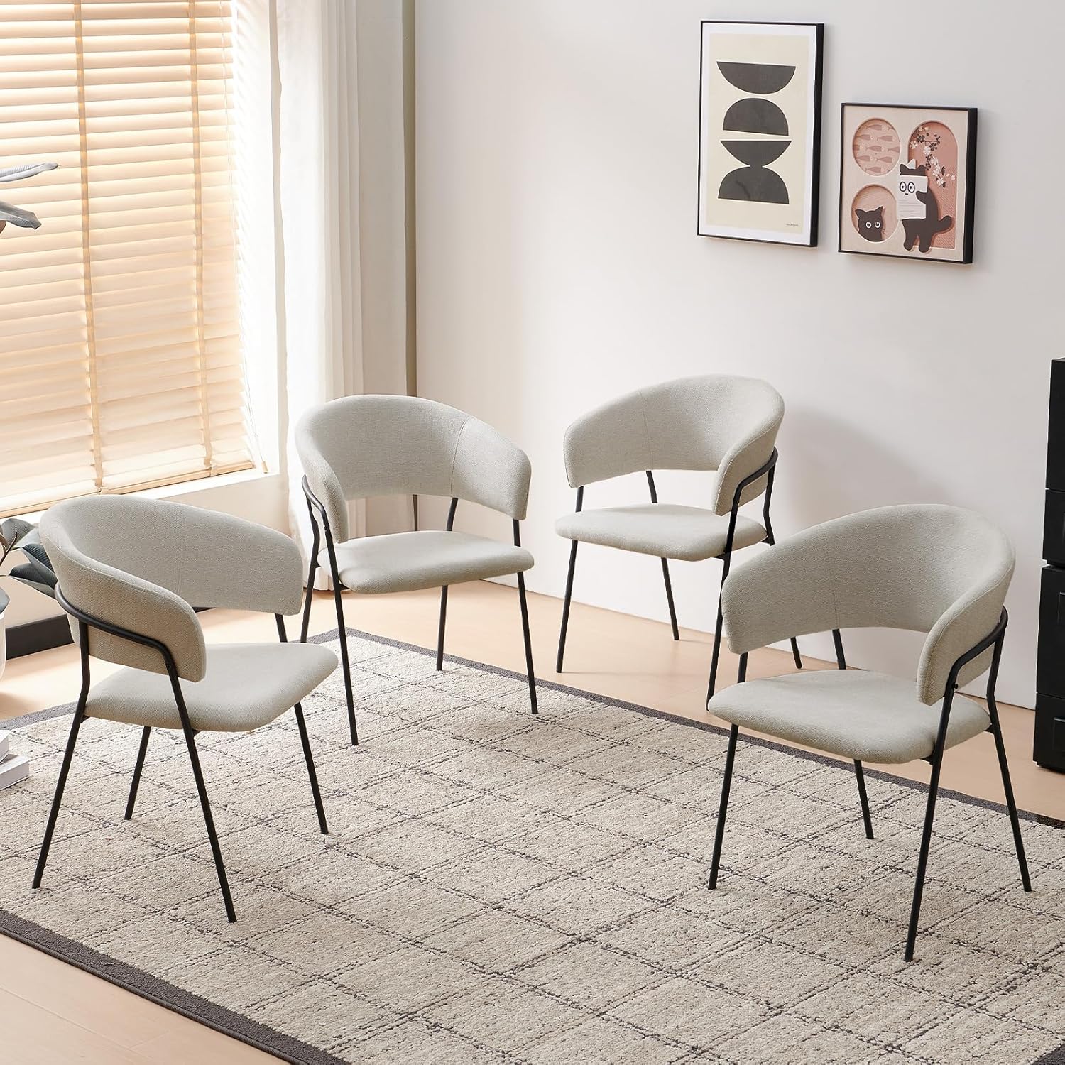 Colorig Modern Dining Chairs Set of 4 Linen-Fabric Upholstered with Armrest and Sturdy Metal Frame Legs for Kitchen,Dining Room,Living Room,Coffee lounge Restaurant (Beige)