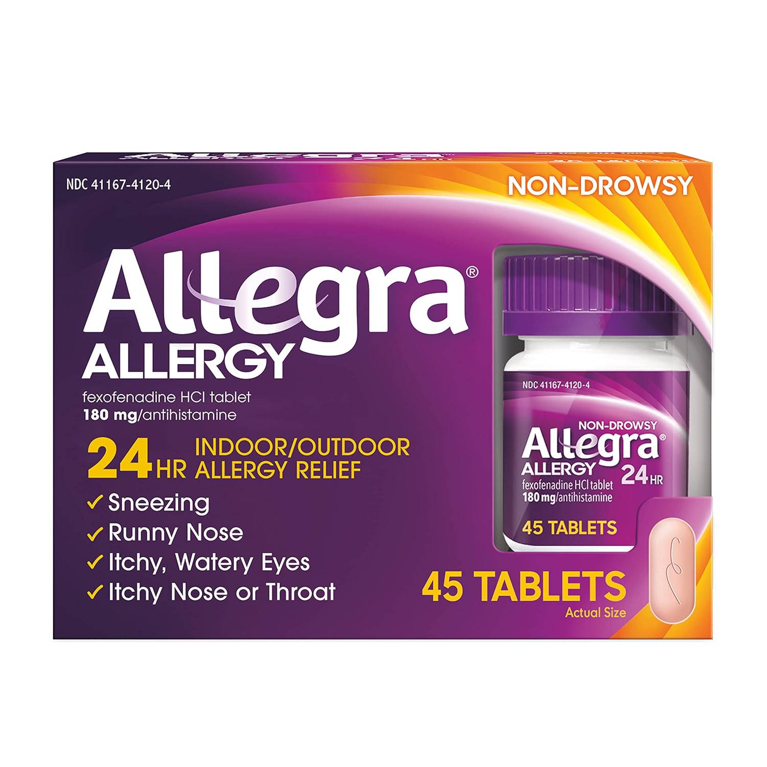 Allegra Adult 24 Hour Allergy Relief 45 Tablets, Long-Lasting Fast-Acting Antihistamine for Noticeable Relief from Indoor and Outdoor Allergy Symptoms