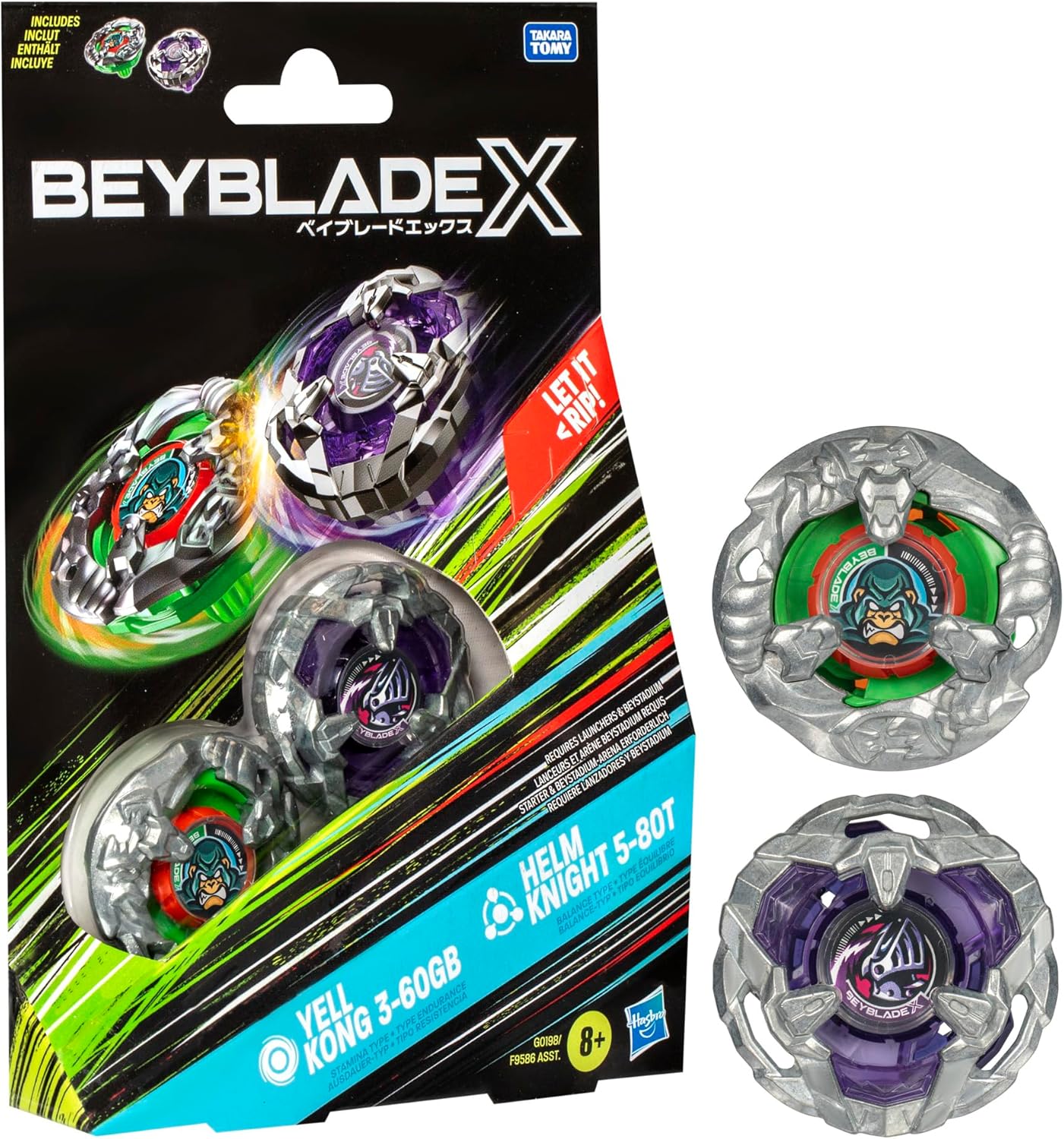 Beyblade X Yell Kong 3-60GB and Helm Knight 5-80T Top Dual Pack Set, Includes 2 Right-Spin Tops, Spinning Bey Toys for 8+ Year Old Kids, Stamina & Balance Types