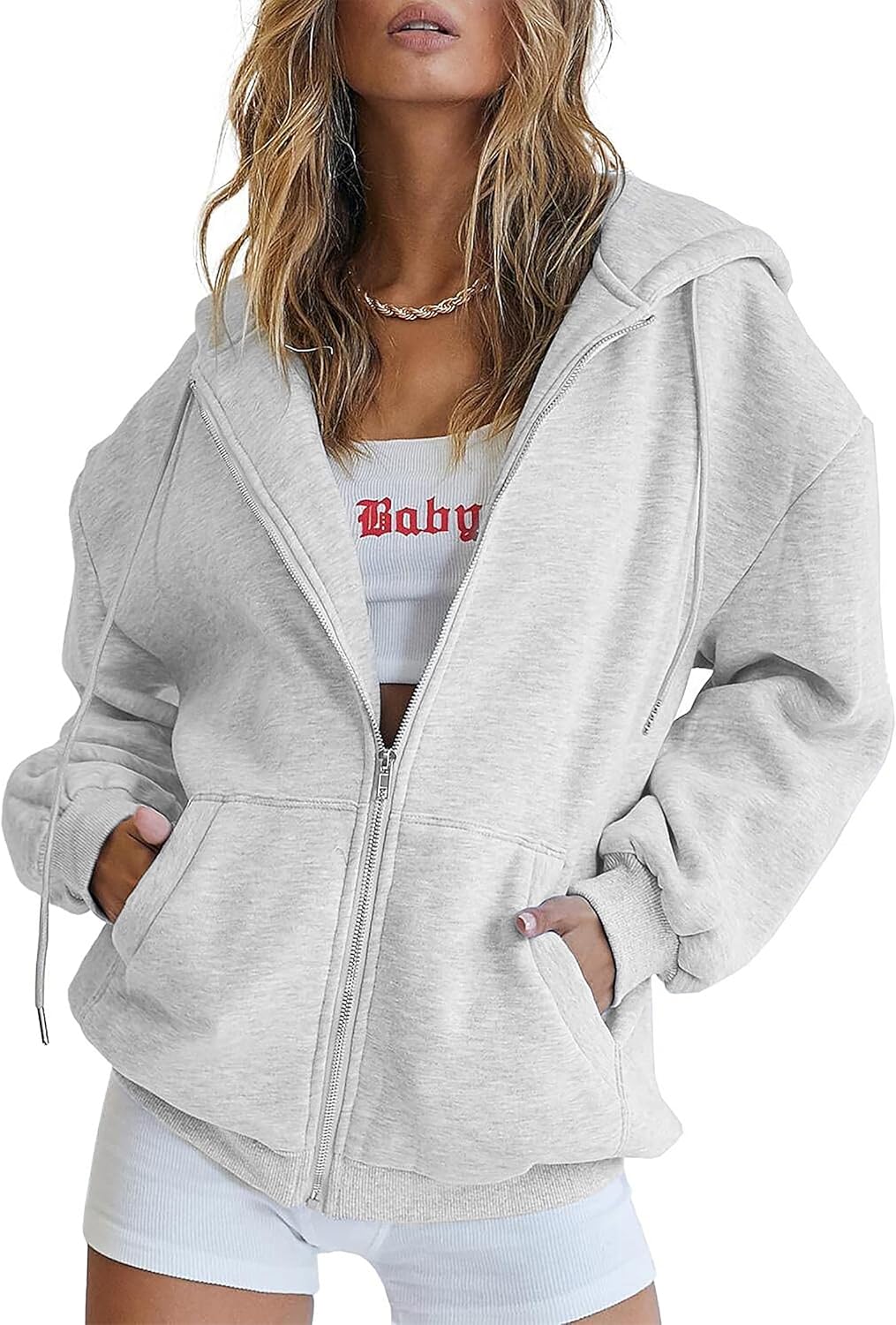 Jhsnjnr Women's Long Sleeve Sweatshirts Casual Hooded Jackets with Pockets Oversized Zip Up Hoodies
