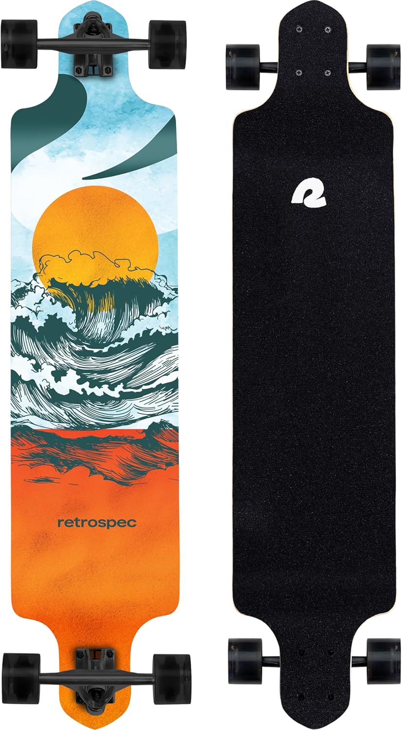Retrospec Tidal Drop Down Longboard - 41" Extra Wide Stable Deck, 9-Ply Canadian Maple, ABEC-9 Bearings, 85A PU Wheels, Reverse Kingpin Trucks for Cruising & Downhill