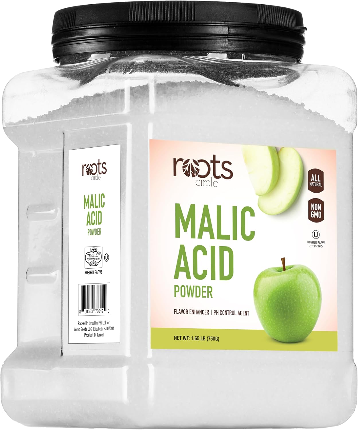 Roots Circle Malic Acid Powder - Bulk 1 Pack of 26.45 oz | Premium Food Grade, Gluten-Free, Non-GMO Ideal for Flavor Enhancer, Winemaking, & Cleaning