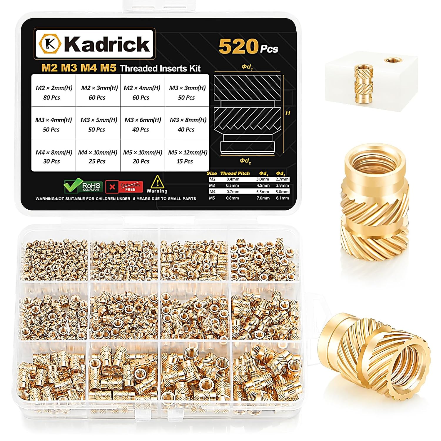 KADRICK M2-M5 Heat Set Insert Kit,520PCS Thread Inserts for 3D Printing