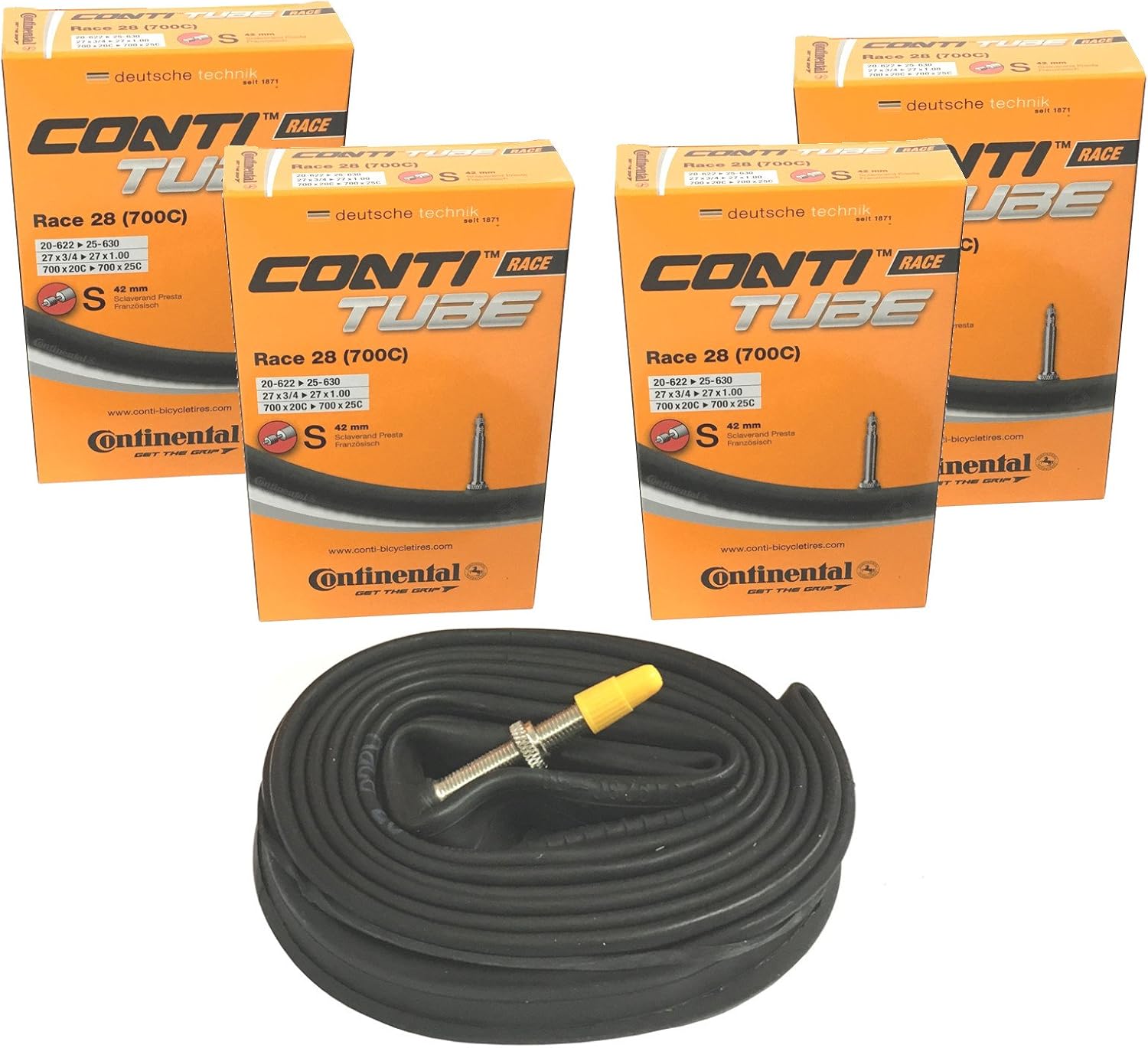 Continental 4x Race 28 700 x 20-25c Road Bike 42mm Presta Inner Tubes,Black