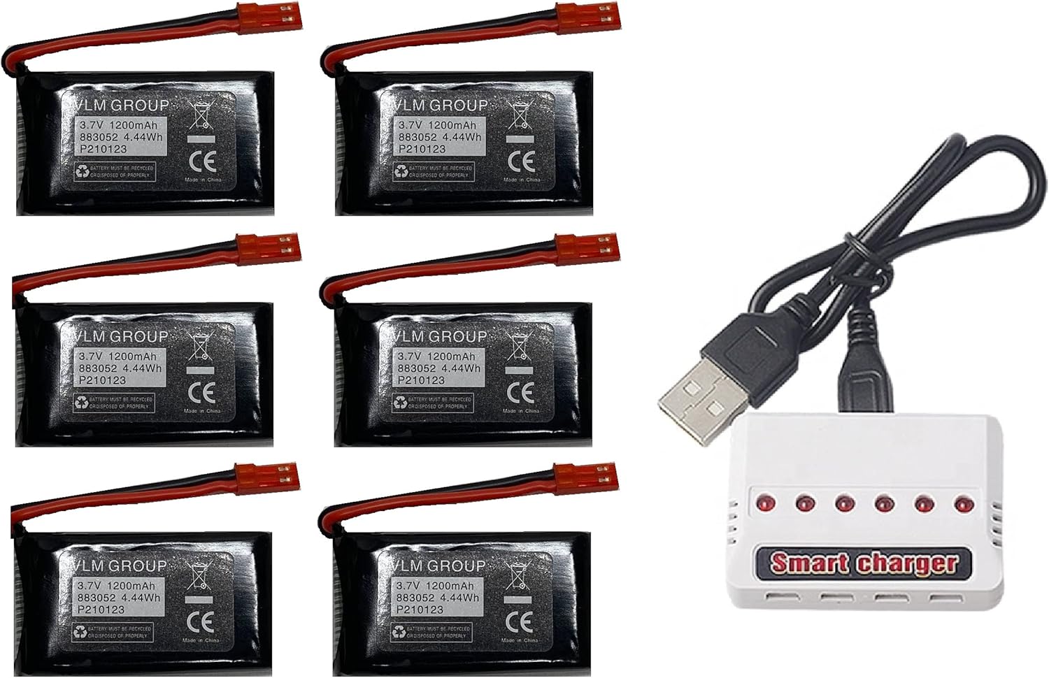 Sky Viper Drones Batteries Set of 6 Batteries 3.7V 1200mAh and Smart Charger Works for Any Model
