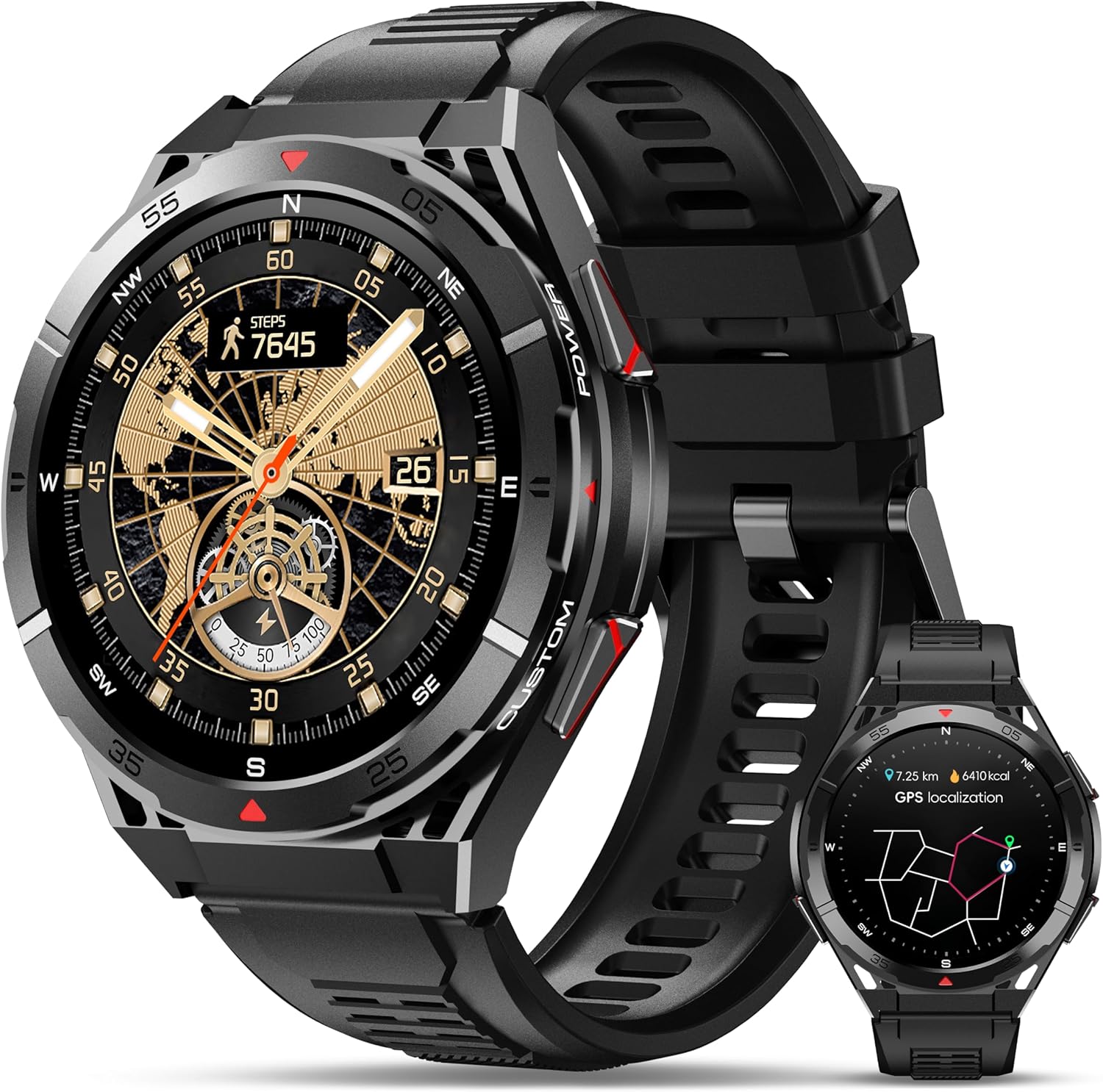 OUKITEL BT12 Military Smart Watch for Men GPS (Answer/Make Calls) 480mAh Smartwatch 5ATM Waterproof, 1.43" AMOLED Smart Watch with Pressure&Altitude&Compass for Android iOS