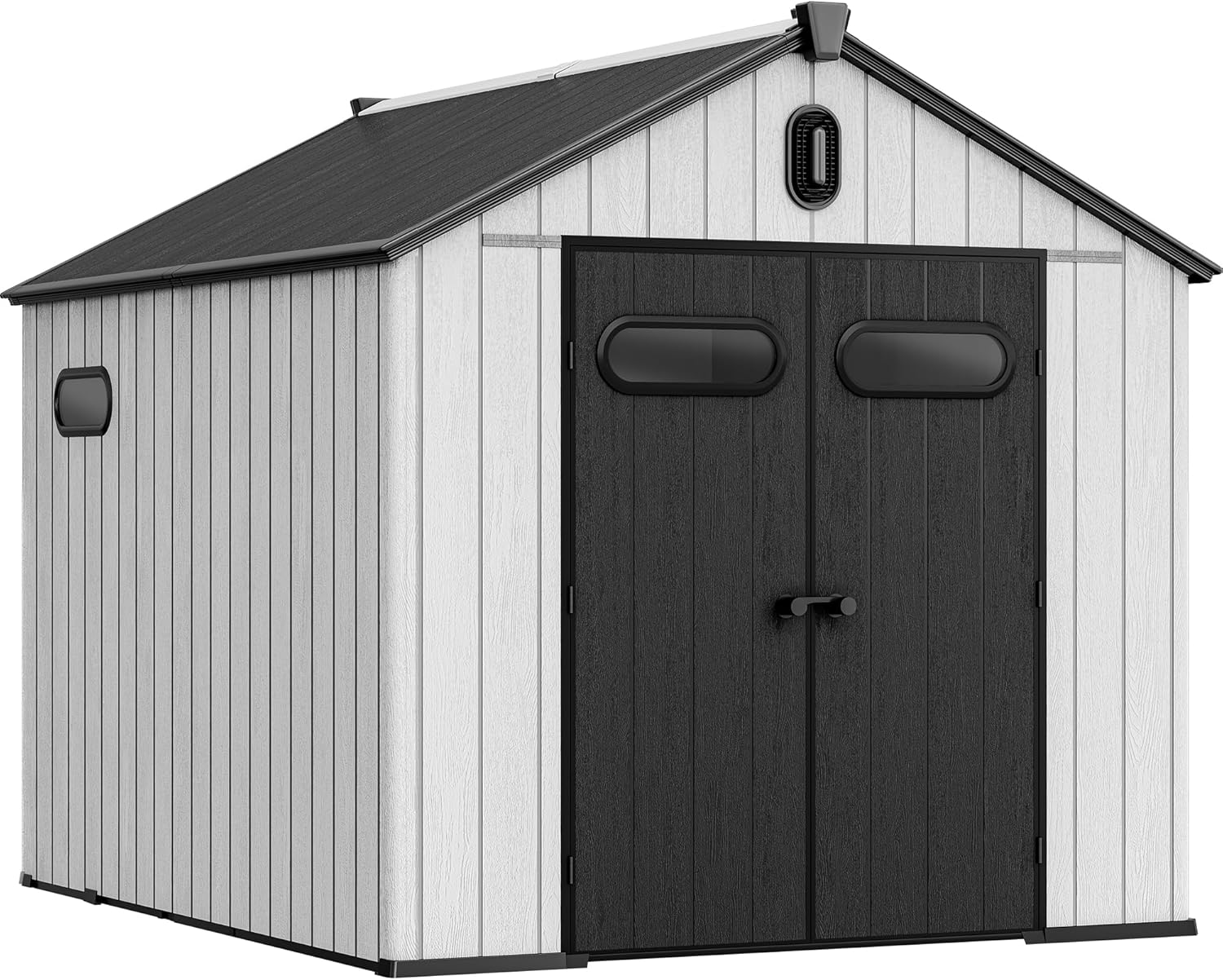 YITAHOME 8x10ft Resin Storage Structure, Outdoor 544 cuft Plastic Garden Storage Unit with Windows, Vents and Lockable Entrance, Waterproof Tool Organizer with Flooring for Lawn Equipment