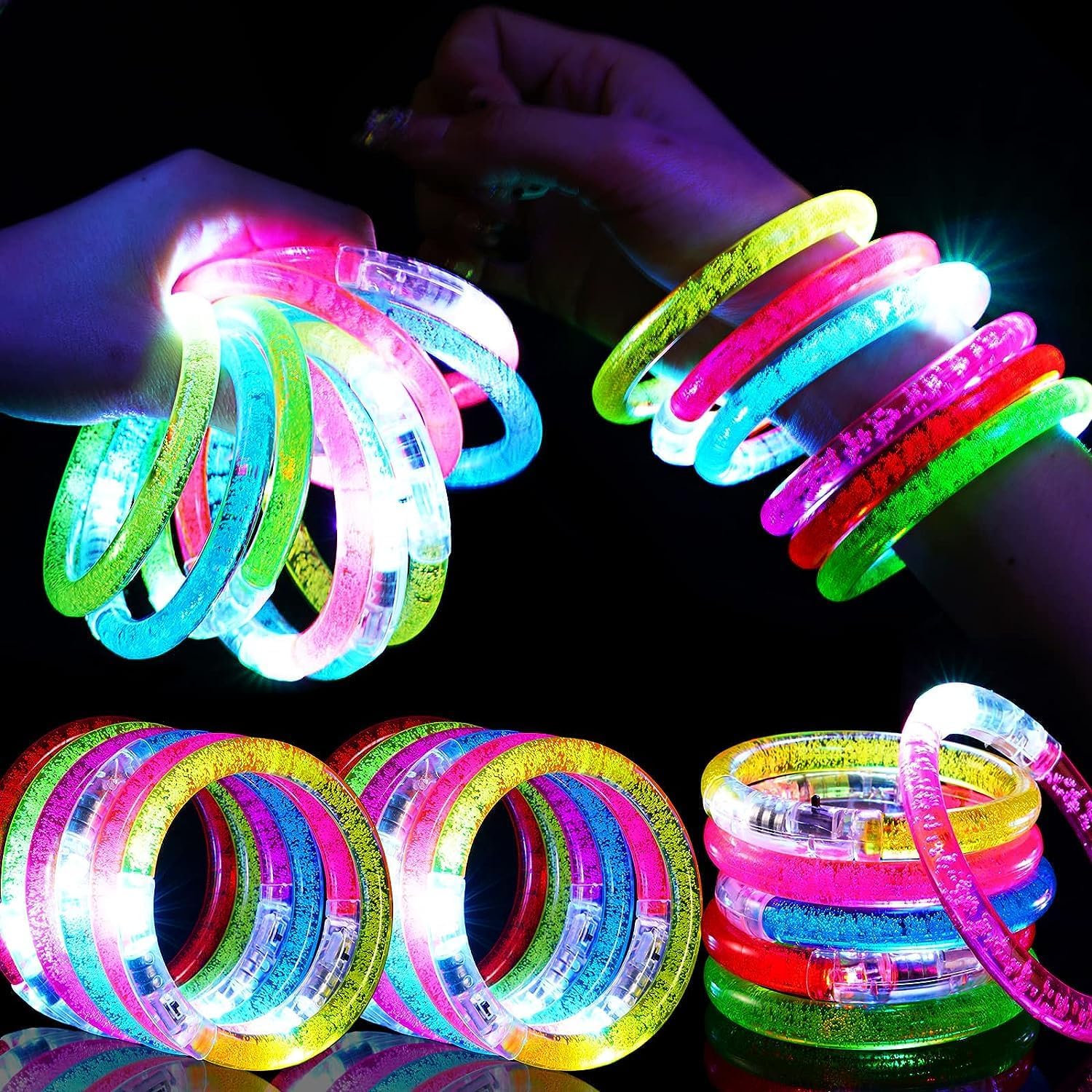 24Pcs Glow in the Dark Party Supplies for Kids/Adults, Flashing Light up Toys LED Bracelets Glow Sticks , Neon Halloween Party Favors Carnival Birthday Concert Party Games Gifts Accessory