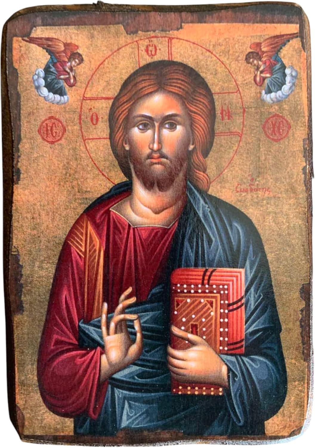 Iconsgr Wooden Greek Christian Orthodox Wood Icon of Jesus Christ / A0