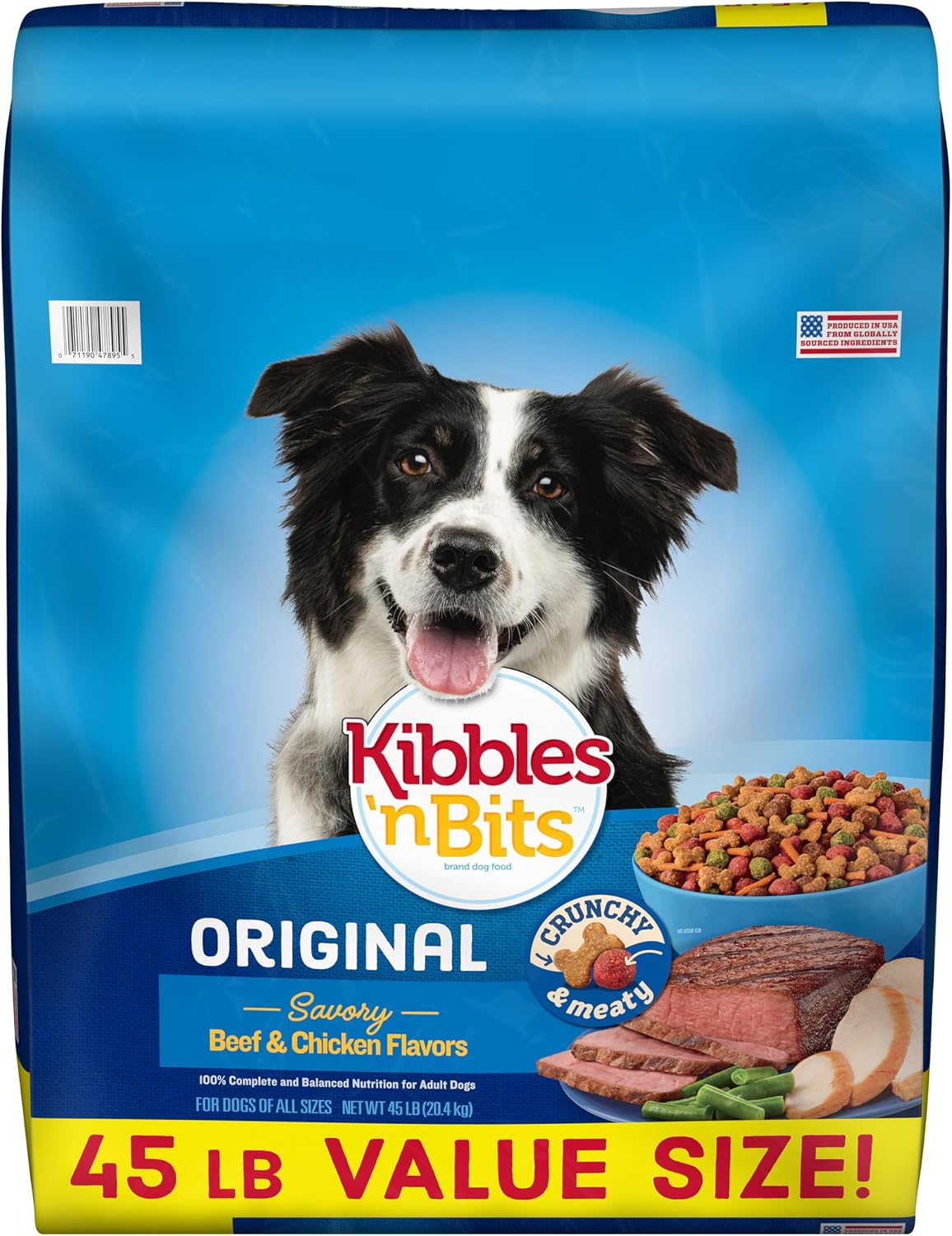 Kibbles 'n Bits Original Dry Dog Food, Savory Beef & Chicken Flavors for Adult Dogs, 45 lb. Bag