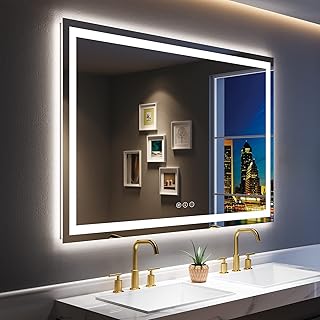 60x40 Inch LED Bathroom Mirror with Lights Front and Backlit Lighted Vanity Mirror for Bathroom Wall with 3 Colors Dimmable Anti-Fog Memory Shatter-Proof IP54 Waterproof Horizontal/Vertical