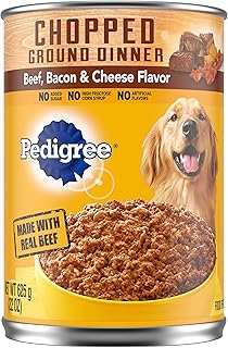 PEDIGREE Chopped Ground Dinner Adult Canned Soft Wet Meaty Dog Food Beef, Bacon & Cheese Flavor, (12) 22 oz. Cans