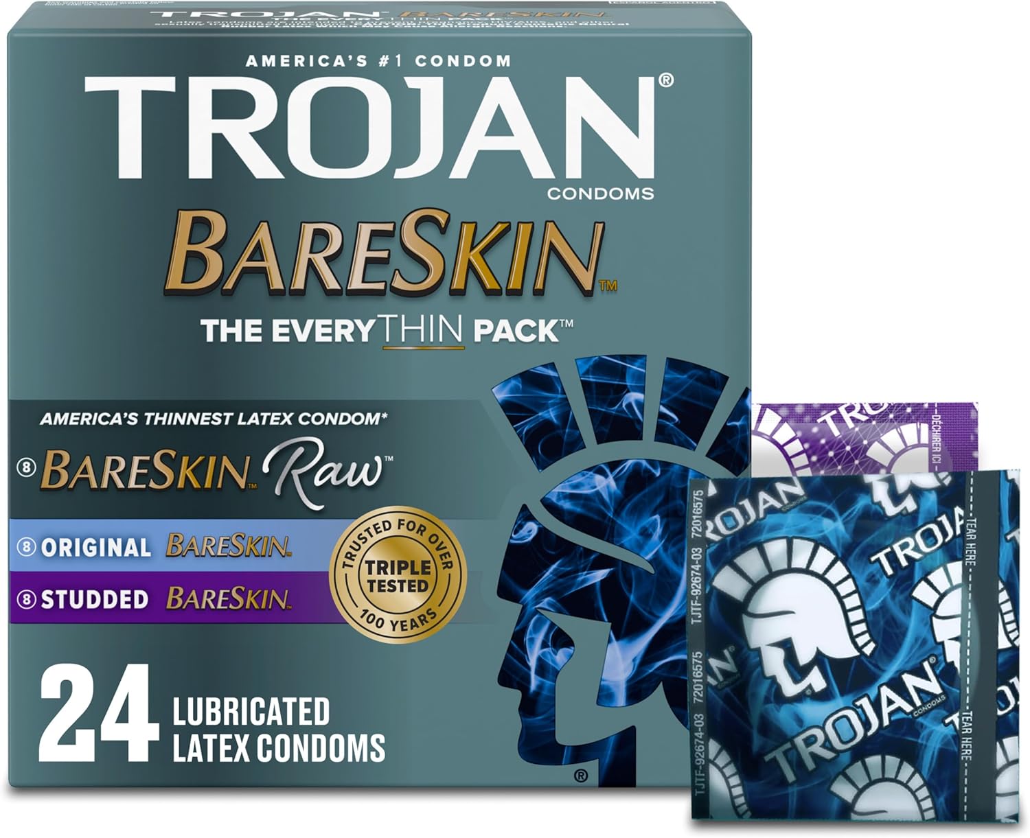 Trojan Bareskin The EveryTHIN Pack Lubricated Condoms, 24 Count