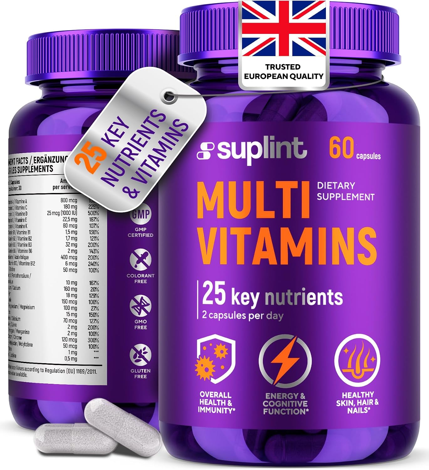 Multivitamin Complex A to Z – 60 Capsules for 30 Days – High Strength Daily Supplement with Vitamins & Minerals: Zinc, Biotin, A, C, D, E, K, B6, B12 – Multivitamins for Men & Women – Vegan