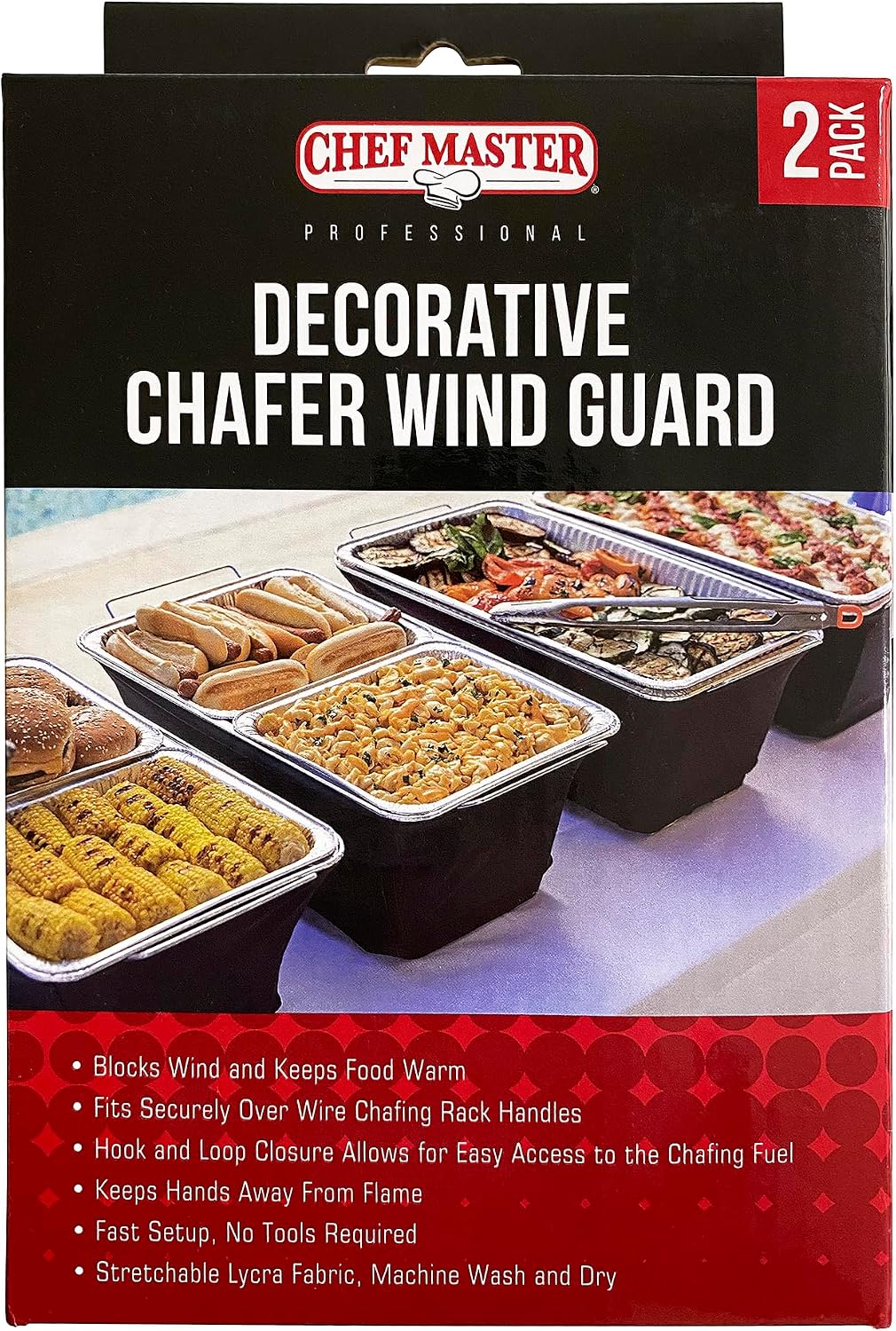 2-Pack Chafer Wind Guard Dish Stand Cover, Decorative Food Warmer Screen for Indoor Outdoor Event, Flame Retardant Fabric Blocks Air Keep Dish Warm for Parties, Caterings, Buffets - Chef Master 90081