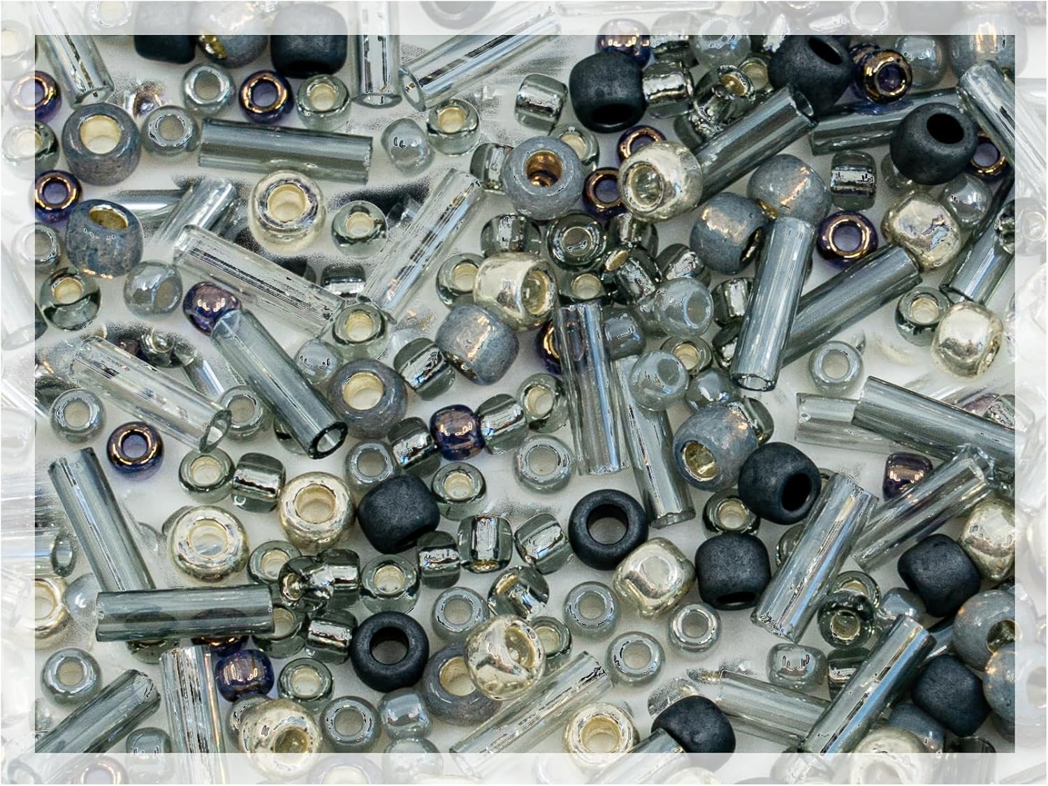 Bohemia Crystal Valley 0.35oz (10g) of TOHO Mix - Small Rocailles, Seed Beads and Bugles, Japan, Mix Gray Gold (Like 3211 - Tenin-Gray/Gold)
