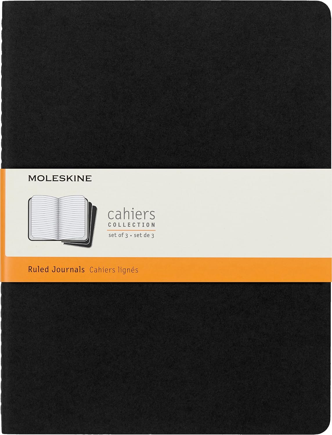 Moleskine Cahier Journal, Soft Cover, XL (7.5" x 9.5") Ruled/Lined, Black, 120 Pages (Set of 3)