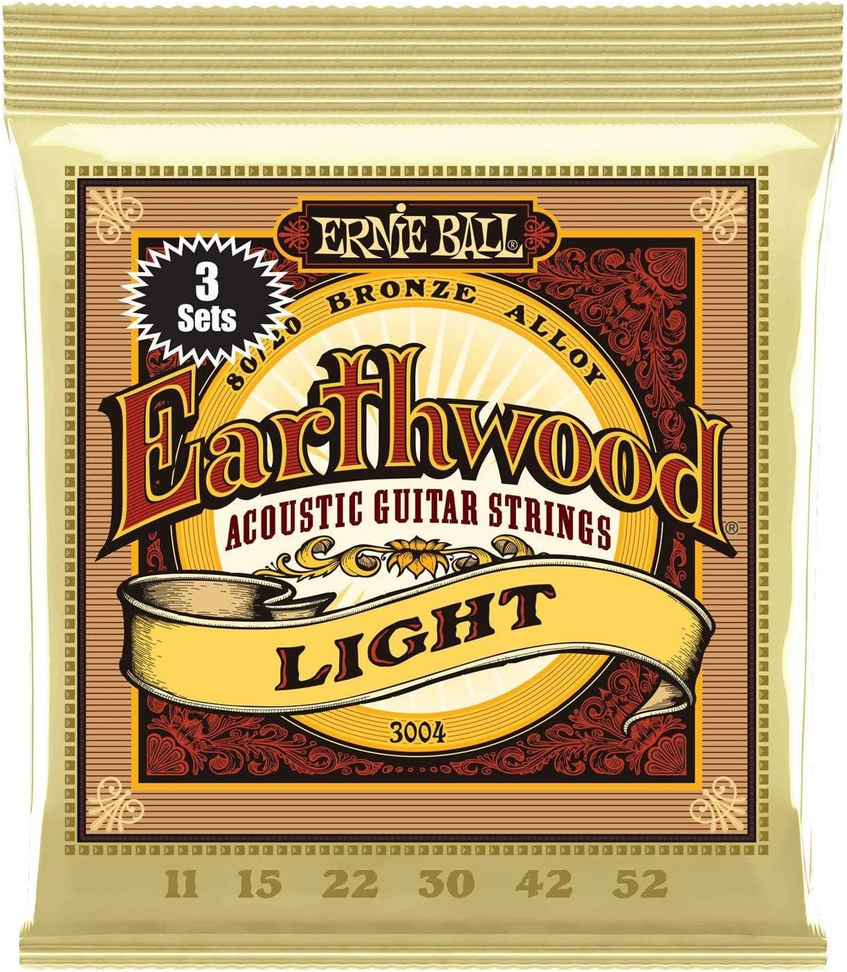 Ernie Ball Earthwood Light 80/20 Bronze Acoustic Guitar Strings 3-Pack - 11-52 Gauge