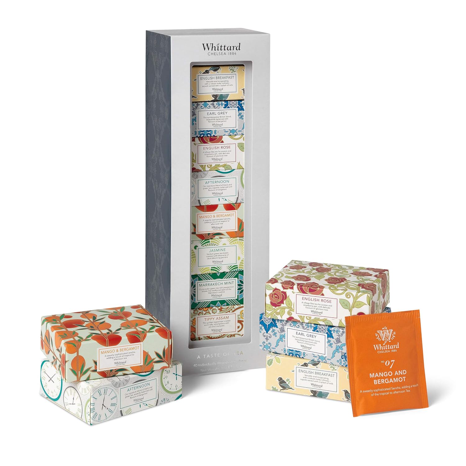 Whittard of Chelsea - Tea Discoveries, A Taste of Tea - Gift Box Includes - 4 Black Teabags, 3 Green Tea Bags & 1 Oolong Tea Bag (8 Teabags, 1 Box)