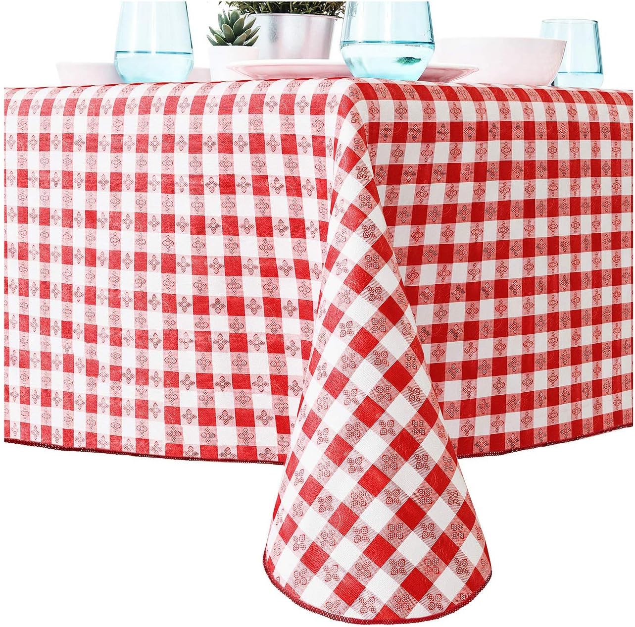 EUCATUS BEST PRODUCTS & GIFTS Heavy Duty Waterproof 52x90 Vinyl Tablecloth 2Pk. Red Checkered Gingham Table Cloth for Country BBQs Picnics or Card Tables