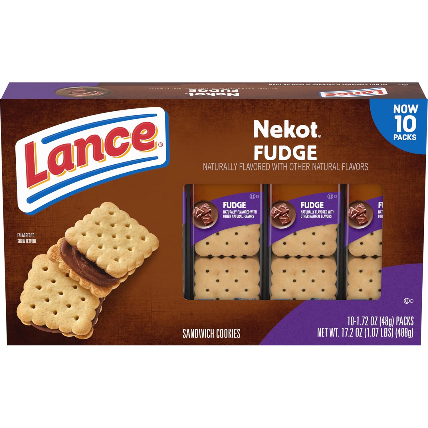 Lance Nekot Fudge Flavored Sandwich Cookies Snack Packs, 10 Count 1.72 Oz