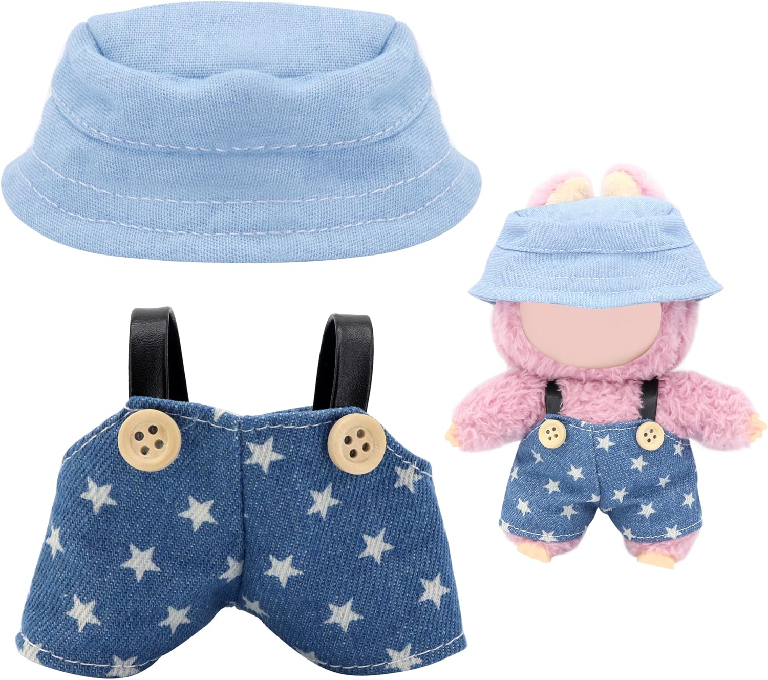 15cm-17cm Dolls Clothes with Adjustable Straps & Cute Hat for Girls, Summer Overalls Outfits Clothing Set for 17 CM Doll, Cute Fashion Ropa De for Have a Seat Doll Daily Wear-Blue