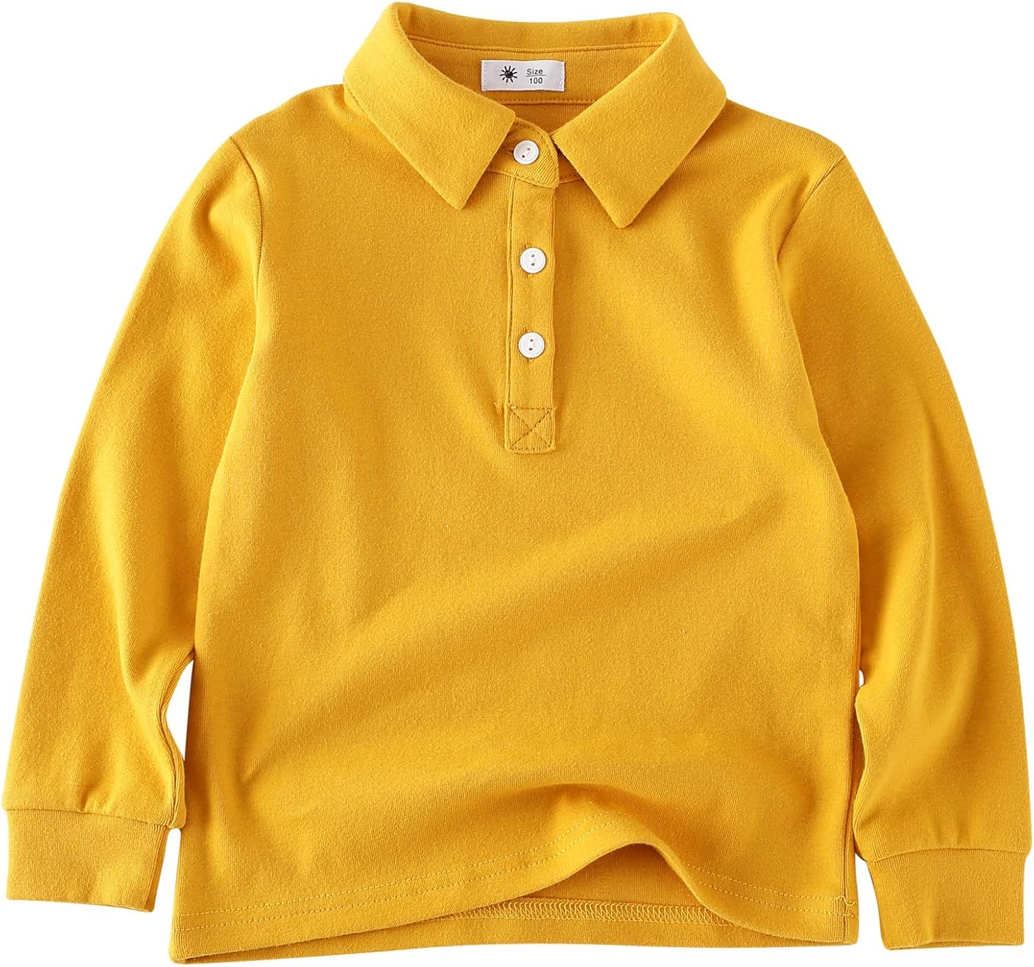BINIDUCKLING Boys Girls Long Sleeve School Polo Shirt Plain School Uniform Ages 2-8 Years
