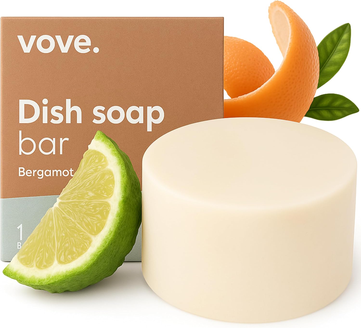 Natural Dish Soap Bar | Bergamot & Grapefruit Essential Oils | Zero Waste Dishwashing Blocks | Plastic-Free Kitchen Soap Cold Pressed | Plant-Based & Eco-Friendly | Single bar (3.5 oz)