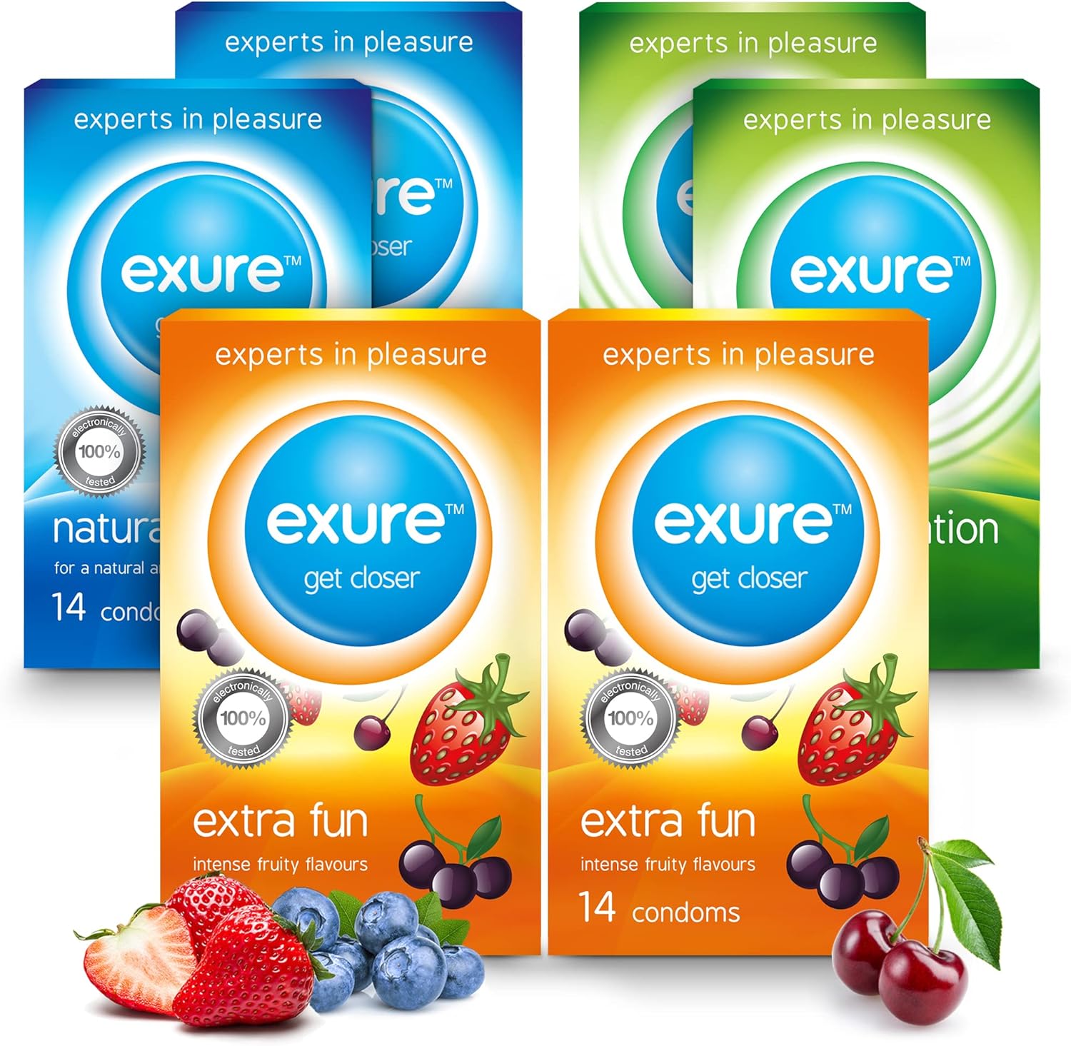 Exure 84pk Bulk Condoms for Men - Ultra Thin, Ribbed & Flavoured Variety Pack for Sensitivity, Safer Sex & Contraception, Includes Thin Feel, Fruity Flavours & Natural Condoms for Intimate Moments