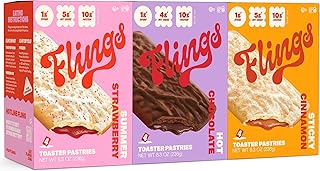 FLINGS Toaster Pastries - Variety Pack | High Protein, No Sugar Added, Low Carb, Gluten Free, Keto Friendly | 3 Pack (12 Toaster Pastries) | High Protein Keto Breakfast Snack