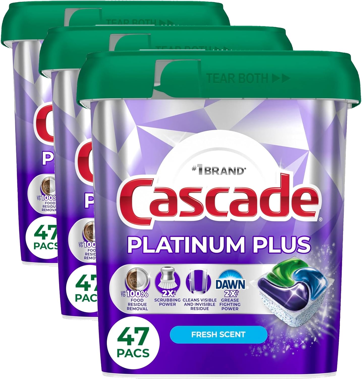Cascade Platinum Plus Dishwasher Pods, Dishwasher Detergent, Dish Detergent Soap, Fresh, 47 Count (Pack of 3)