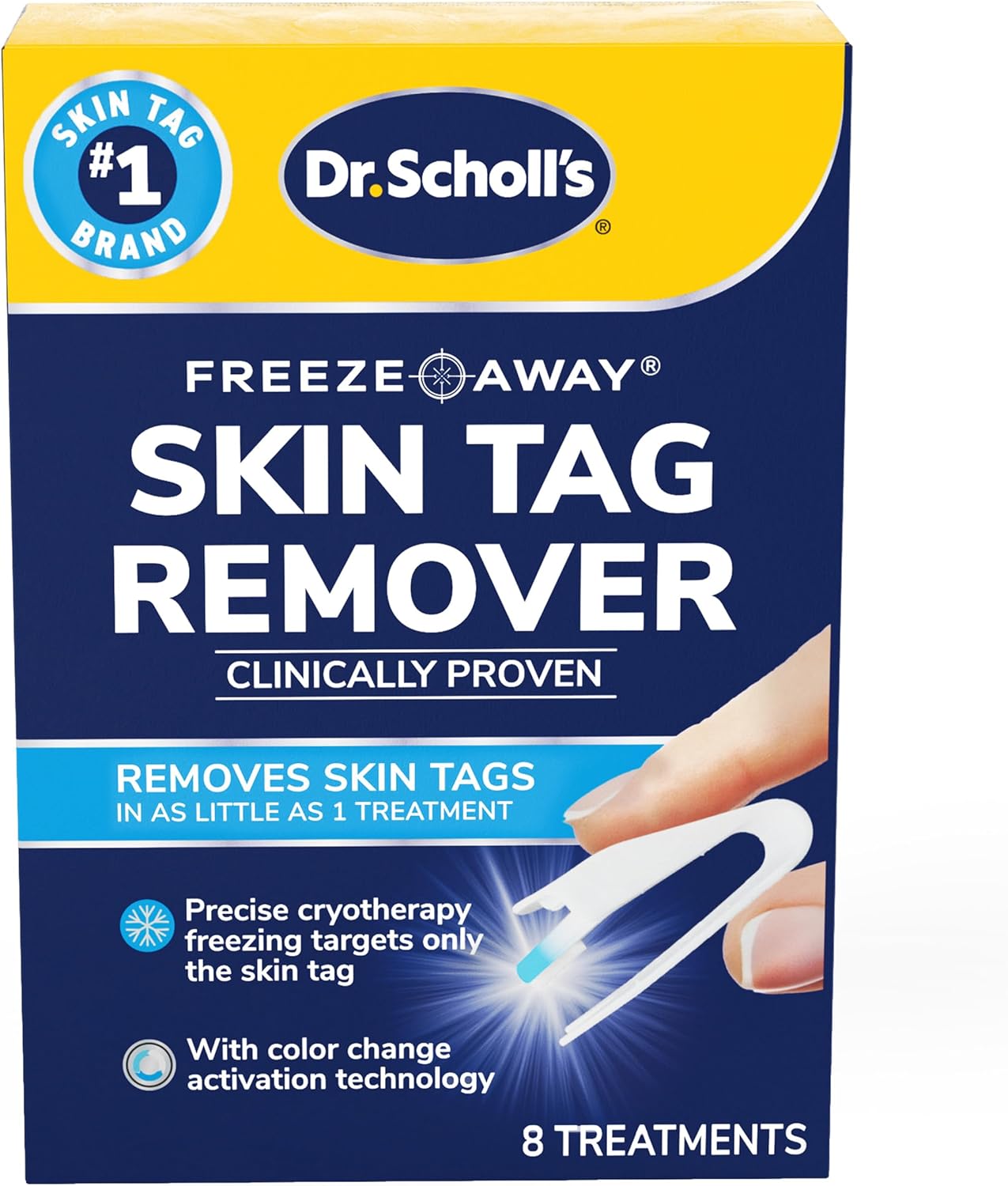 Dr. Scholl's Freeze Away Skin Tag Remover Kit, 8 ct – Completely removes Skin Tags in As Little As 1 Treatment, FDA-Cleared & Clinically Proven At-Home Removal, Easy 1-Handed Action, Permanent Results