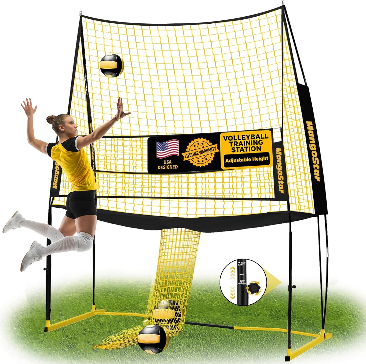 Volleyball Training Equipment, Volleyball Net System with Freely Height-Adjustable for Backyard, Volleyball Practice Net for Serving Setting Spiking, Easy Setup for Indoor and Outdoor Use