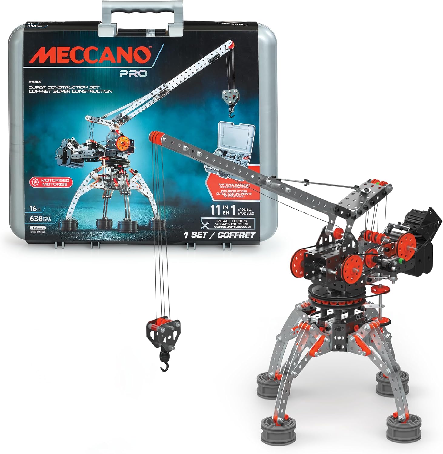 MECCANO Erector Super Construction 25-in-1 Motorized Building Set, Steam Education Toy, 638 Parts, for Ages 10+