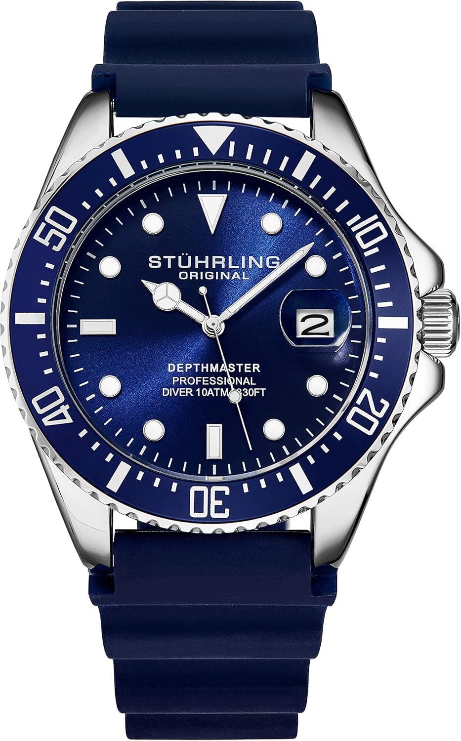 Stuhrling Original Men's Watch Dive Watch Silver 42 MM Case with Screw Down Crown Rubber Strap Water Resistant to 330 FT