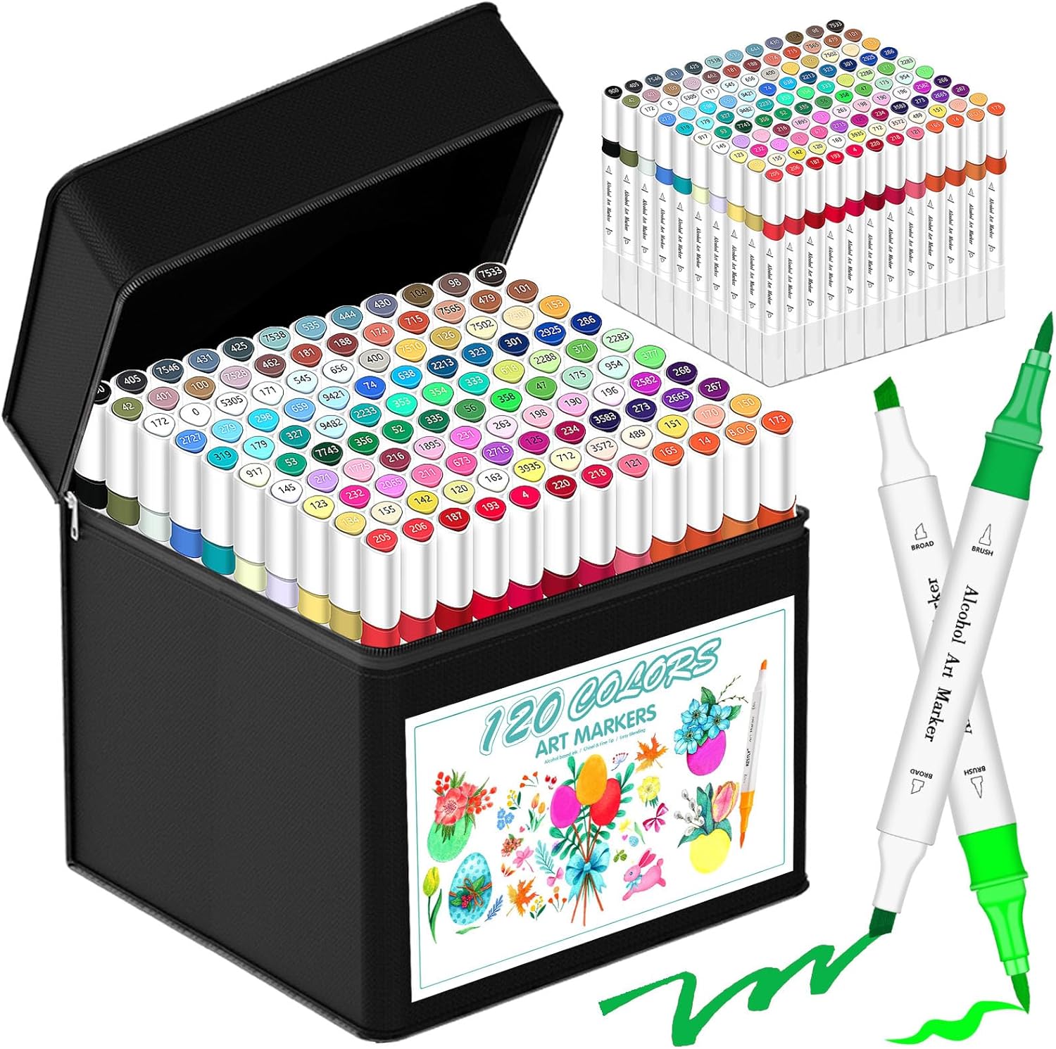Amamao 120 Alcohol Markers Brush & Chisel Tip - Professional Grade Alcohol-Based Dual-Tip Markers for Drawing, Sketching & Painting - Vibrant Coloring Set for Artists, Kids & Adults
