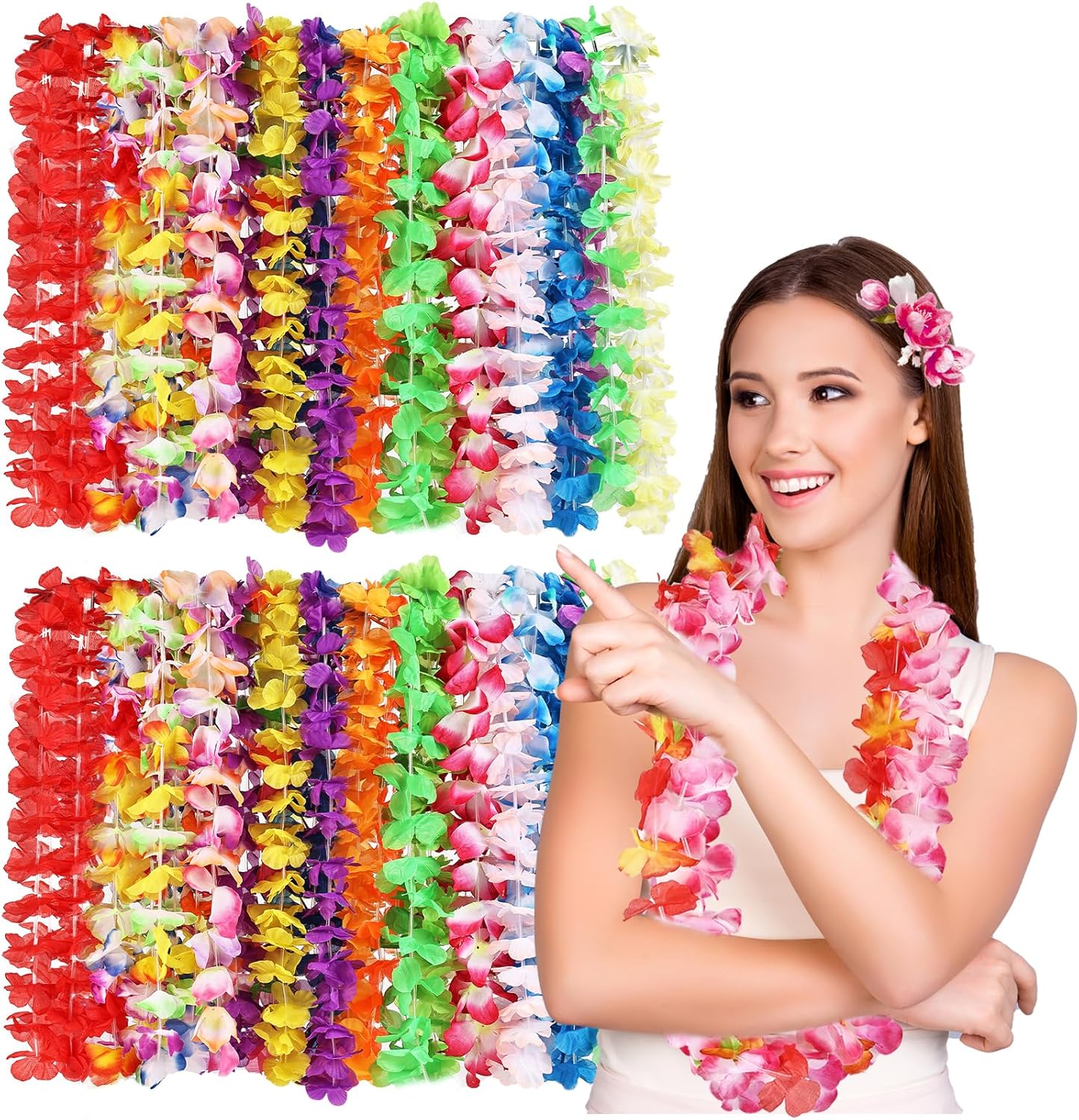 10pcs Leis for Luau Party - Colorful Hawaiian Leis Bulk Tropical Flower Lais Hawaii Decor for Summer Beach Pool Decoration Favour Supplies