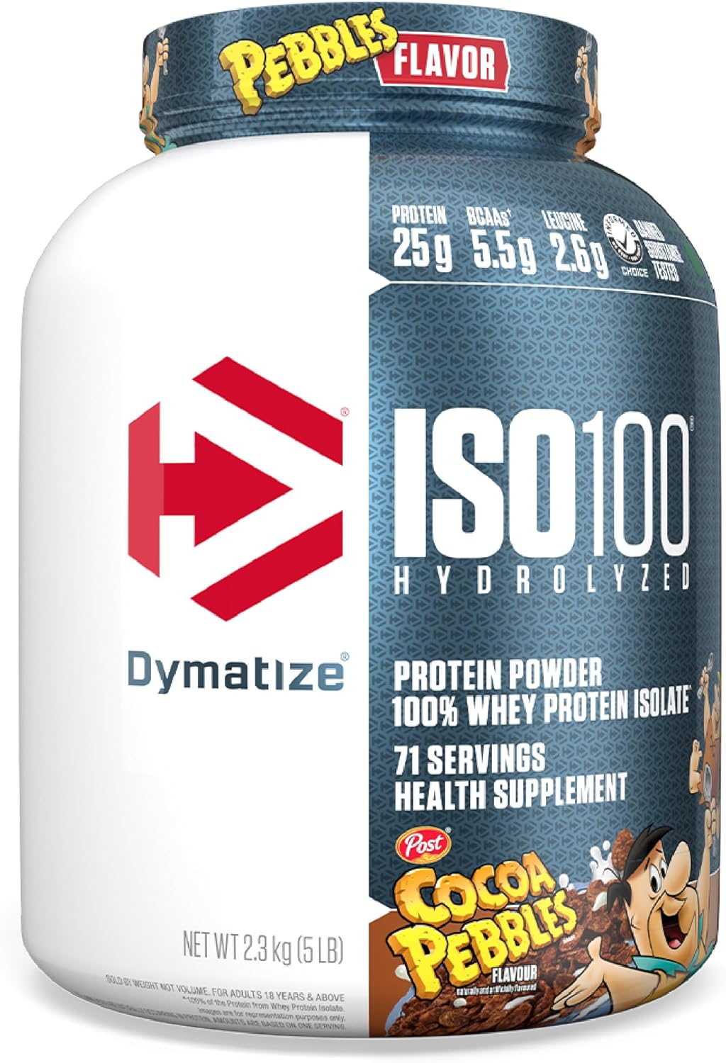 Dymatize x Cocoa Pebbles ISO100 Whey Protein Powder Isolate, 25g of Protein, 71 Servings, 5.5g BCAAs, 120 Cal., Gluten Free, 1g Fat, 1g Sugar, 2g Carb
