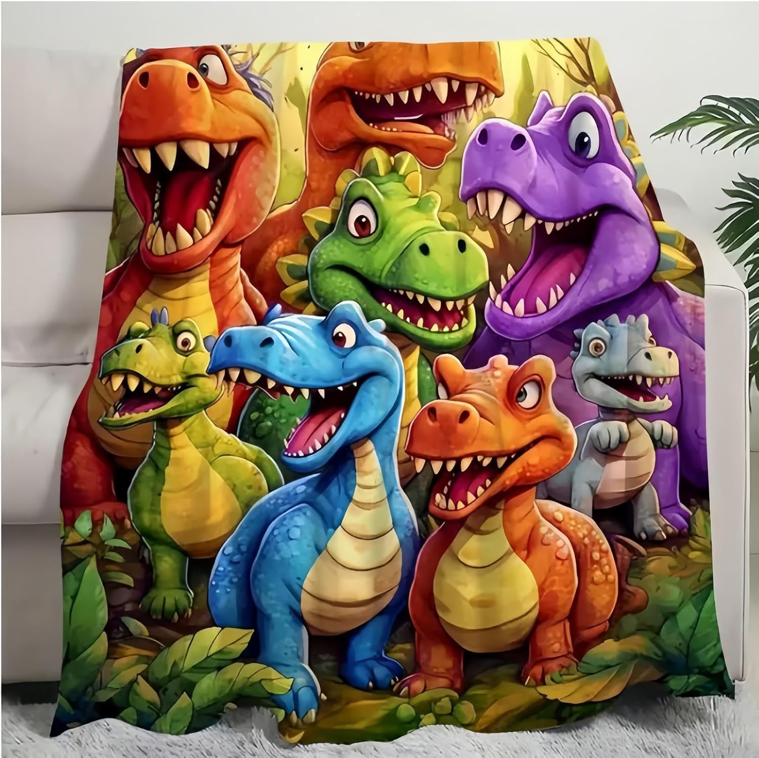Dinosaur Blankets For Boys, 200x150cm Fleece Blanket, Dinosaur Print Bed Throw, Kids Dinosaurs Throw Blanket For Boys And Girls, Warm All-Season, For Lounge Living Room Bedroom Dorm Apartment