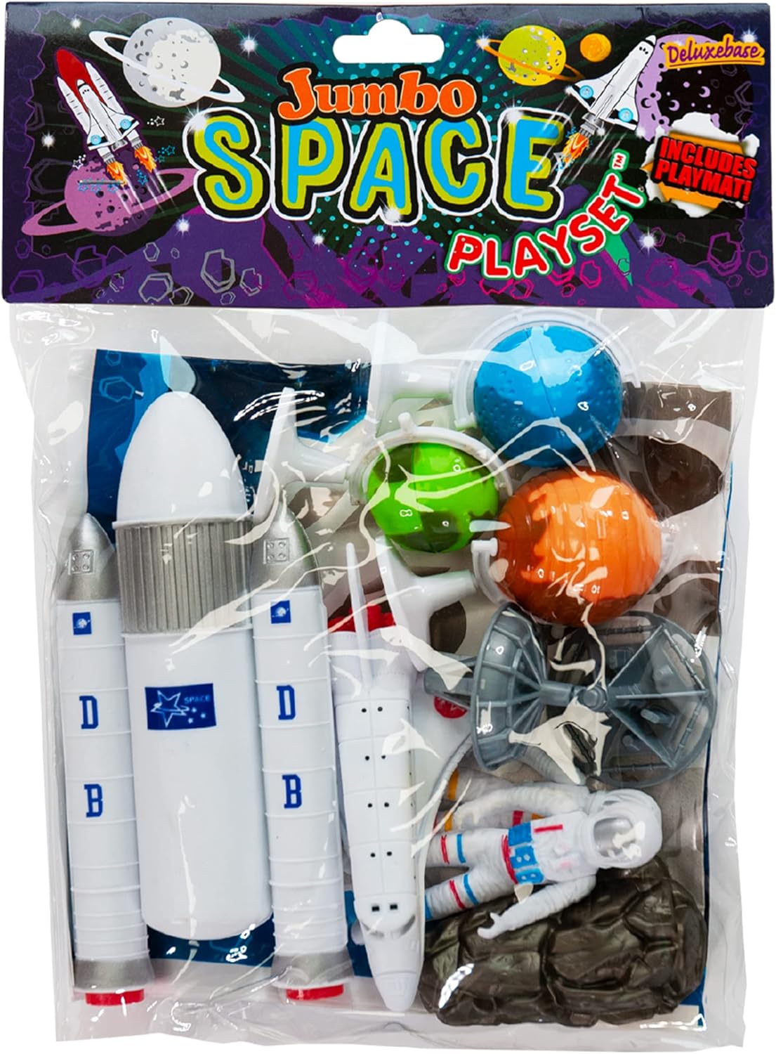 Deluxebase Jumbo Playset – Space, 9-Piece Space Figures Toy Set with Playmat for Kids, Great Toys for Creative Play and Learning.