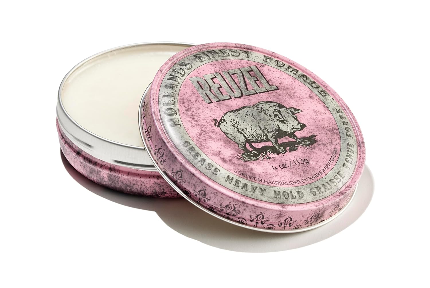 REUZEL Pink Grease Pomade, Strong All Day Hold, Oil-Based Styling Wax, Medium Shine and Flake Free, Easy To Wash Out, For All Hairstyles