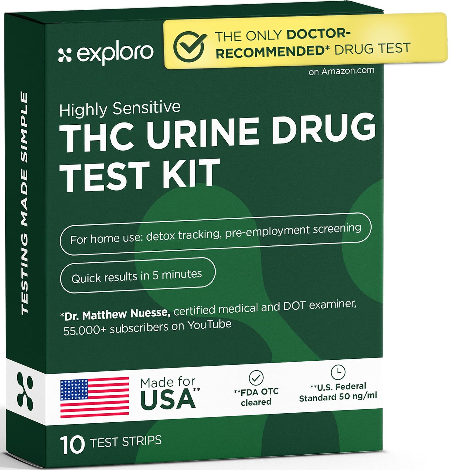 Exploro THC Tests for Home - 10 Pack - Marijuana Drug Test Kit, Urine Strip