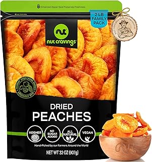 NUT CRAVINGS Dry Fruits - Sun Dried California Peaches, No Sugar Added (32oz - 2 LB) Packed Fresh in Resealable Bag - Sweet Snack, Healthy Food, All Natural, Vegan, Kosher Certified