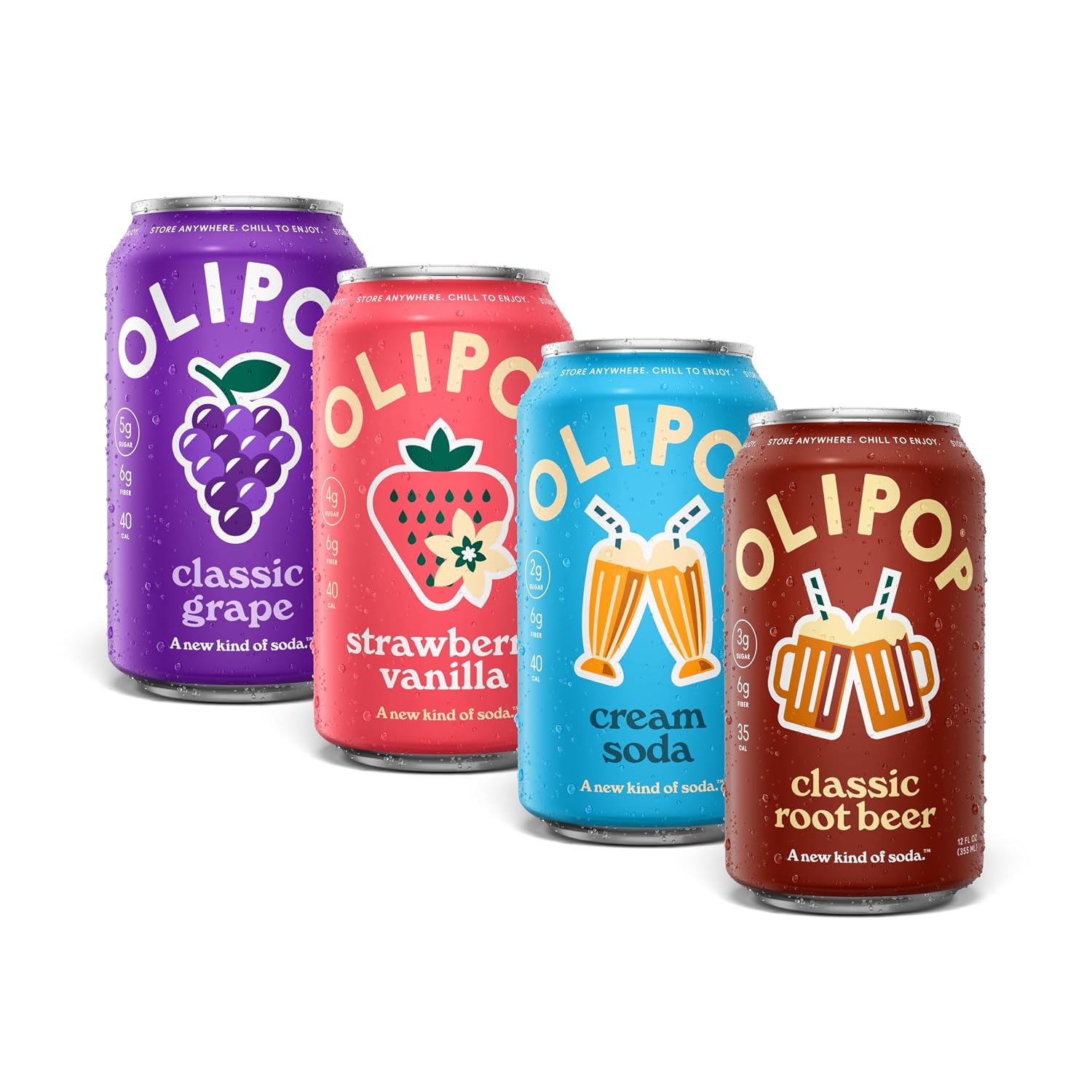OLIPOP Prebiotic Soda Pop, Favorites Variety, Pantry Pack Packed with Prebiotics, Fiber, and Botanicals, Gluten Free, GMO Free, 12oz (12-Cans) (Packaging May Vary)