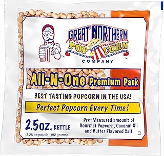 2.5oz Popcorn Machine Popcorn Packets - All-in-One Movie Theater Style Popcorn Kernels, Salt, and Oil Packs by Great Northern Popcorn (24 Case)