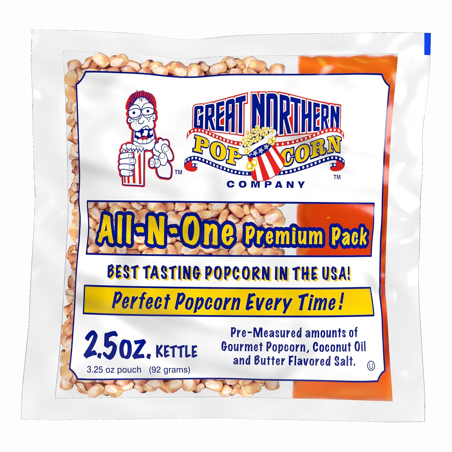 2.5oz Popcorn Machine Popcorn Packets - All-in-One Movie Theater Style Popcorn Kernels, Salt, and Oil Packs by Great Northern Popcorn (24 Case)